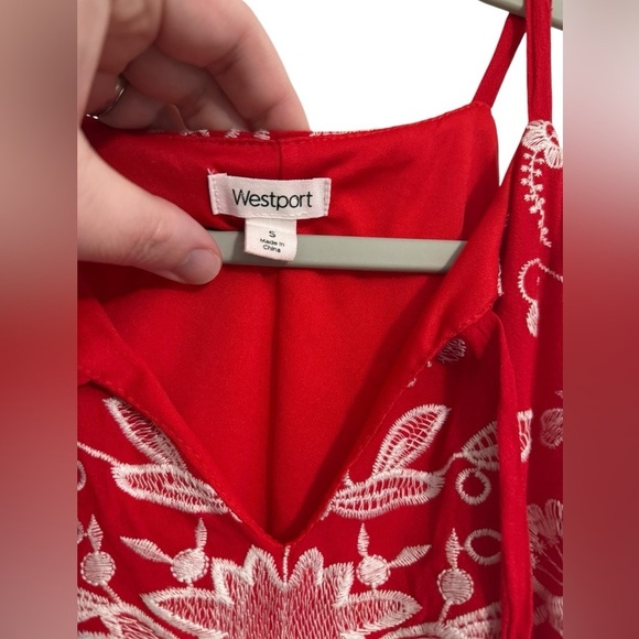 Westport Red Floral Embroidered Midi Dress Size Small - Picture 2 of 3